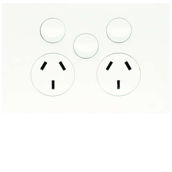 Finesse Switched Socket Dbl 10A Horiz Extra Sw Matt White
