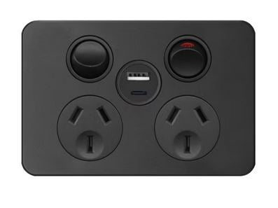 Silhouette Switched Socket Dbl 10A A&C USB Matt Black