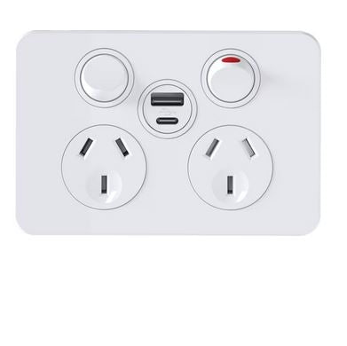 Silhouette Switched Socket Dbl 10A A&C USB Gloss White