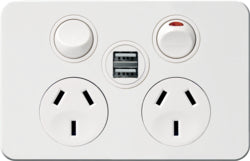 Silhouette Switched Socket Dbl with USB Matt White