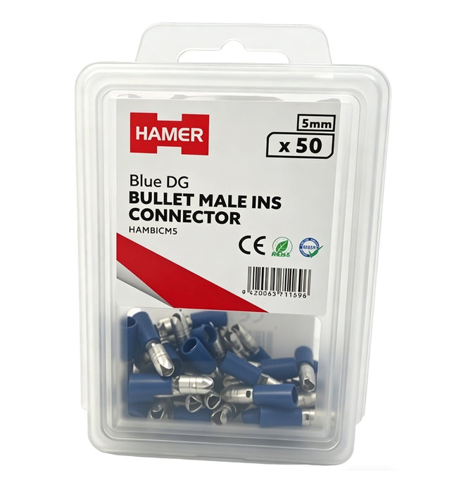 Bullet Male Ins Connector 5mm Blue DG (Pkt50)