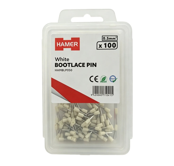 Bootlace Pin 0.5mm2 White (Pkt 100)