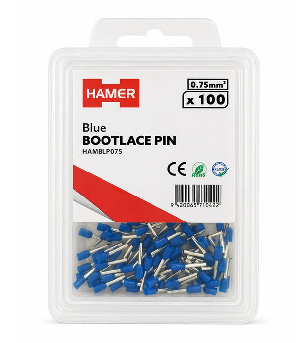 Bootlace Pin 0.75mm2 Blue (Pkt 100)