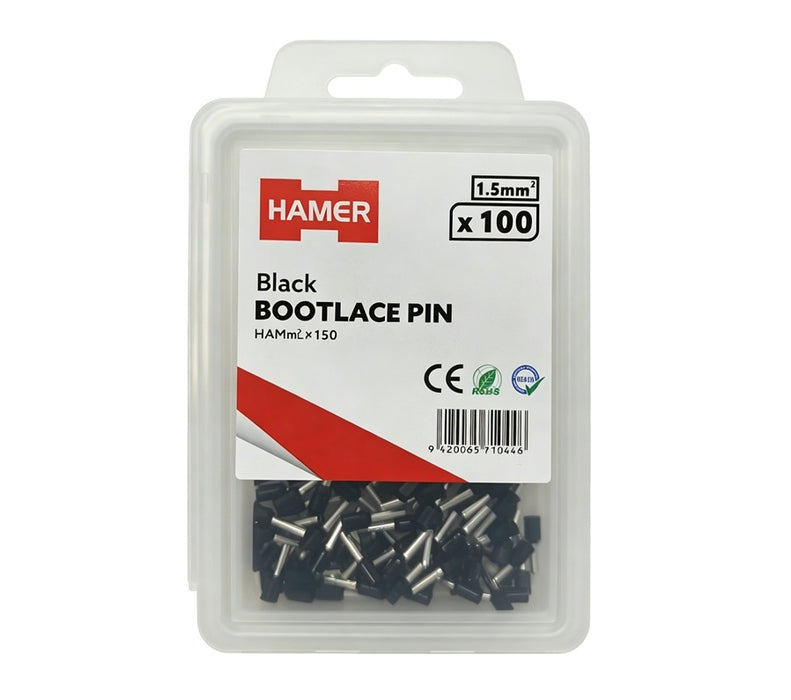 Bootlace Pin 1.5mm2 Black (Pkt 100)
