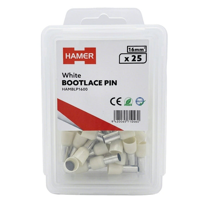 Bootlace Pin 16mm2 White (Pkt 25)