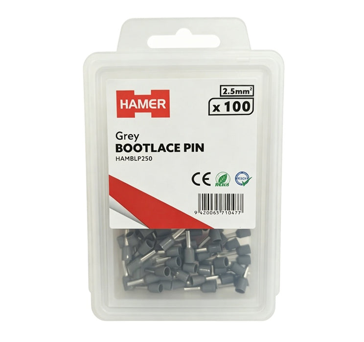 Bootlace Pin 2.5mm2 Grey (Pkt 100)