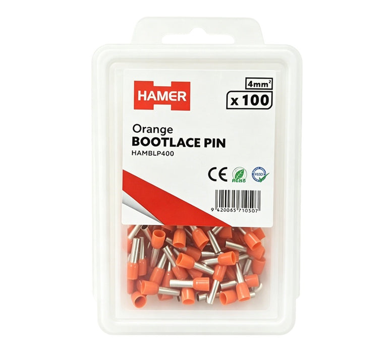 Bootlace Pin 4mm2 Orange (Pkt 100)