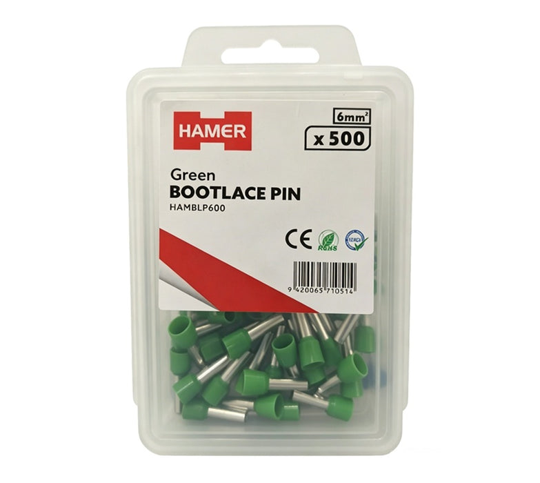 Bootlace Pin 6mm2 Green (Pkt 50)