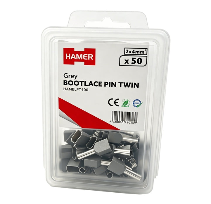 Bootlace Pin Twin 2x0.75mm2 Grey (Pkt 100)