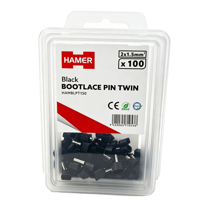 Bootlace Pin Twin 2x1.5mm2 Black (Pkt 100)