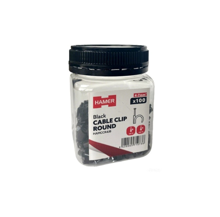 Hamer Cable Clip Round 4-7mm Cable Black (Jar100)