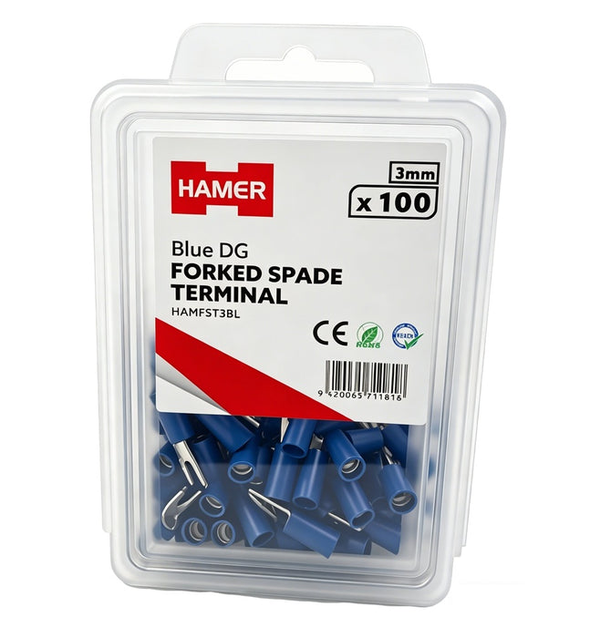 Forked Spade Terminal 3mm Blue DG (Pkt100)