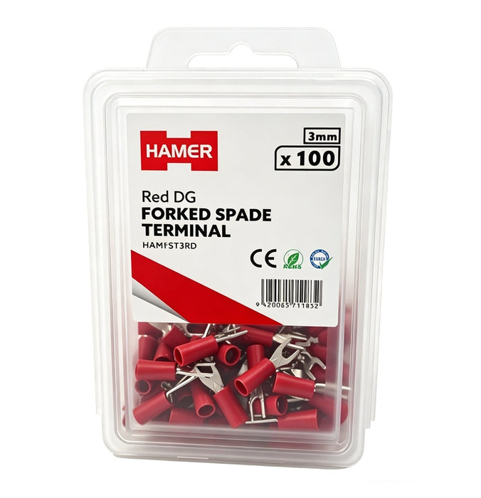 Forked Spade Terminal 3mm Red DG (Pkt100)