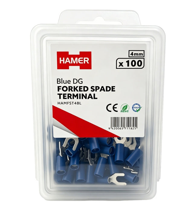 Forked Spade Terminal 4mm Blue DG (Pkt100)