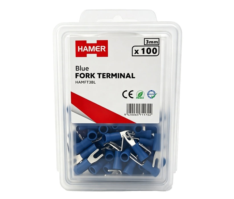 Fork Terminal 3mm Blue (Pkt 100)