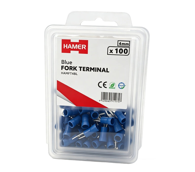 Fork Terminal 4mm Blue (Pkt 100)