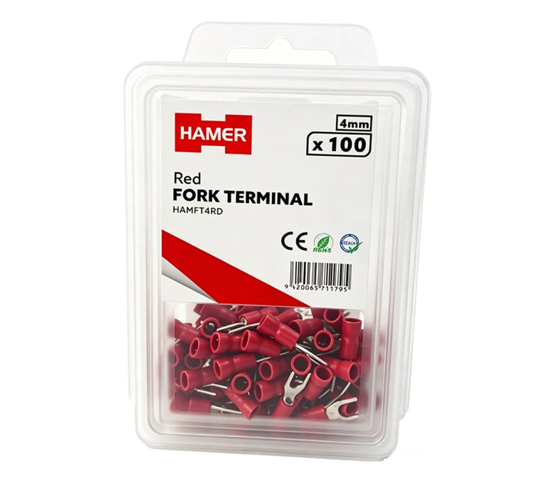 Fork Terminal 4mm Red (Pkt 100)