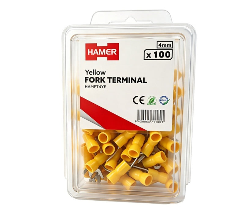 Fork Terminal 4mm Yellow (Pkt 100)