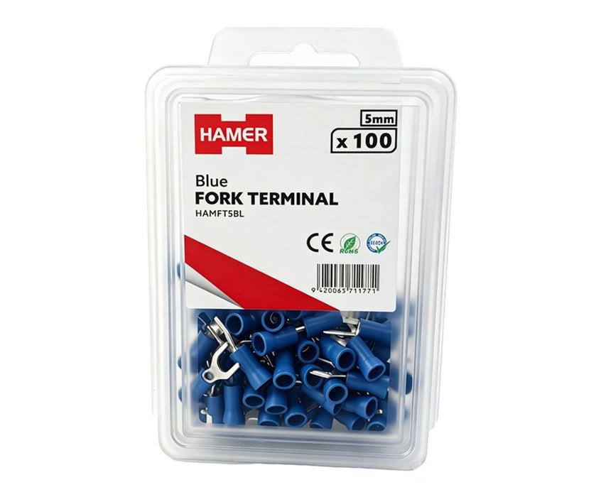 Fork Terminal 5mm Blue (Pkt 100)