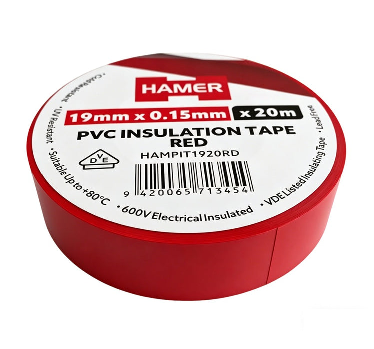 PVC Ins Tape 19mm x 0.15mm Red 20m (Pkt8)