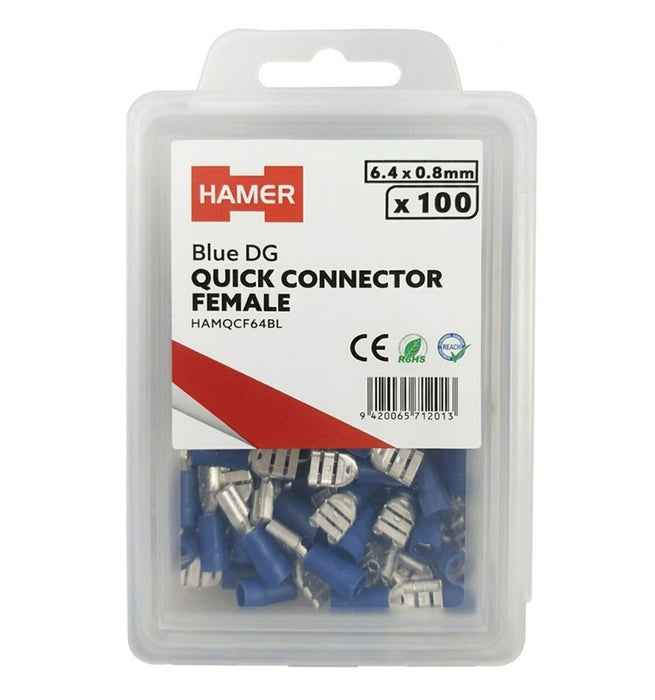 Quick Connector Female 6.4 x 0.8mm Blue DG (Pkt100)