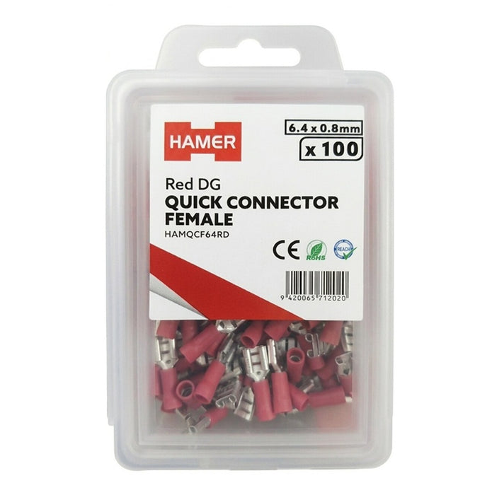 Quick Connector Female 6.4 x 0.8mm Red DG (Pkt100)