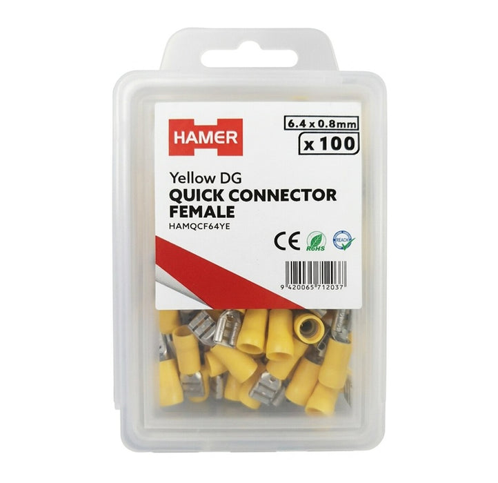 Quick Connector Female 6.4 x 0.8mm Yellow DG (Pkt100)