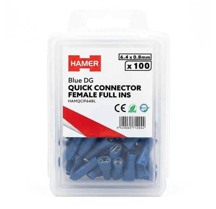 Quick Connector Female Full Ins 6.4 x 0.8mm Blue DG (Pkt100)