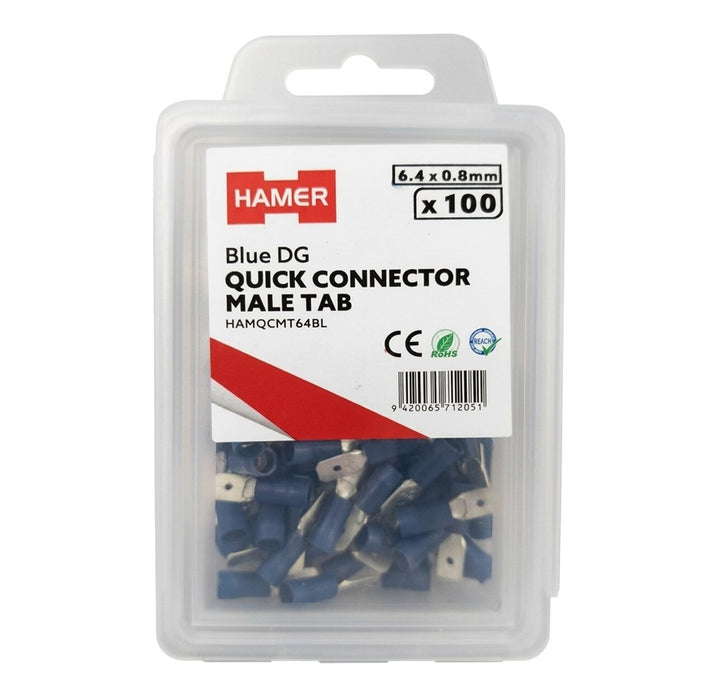 Quick Connector Male Tab 6.4 x 0.8mm Blue DG (Pkt100)