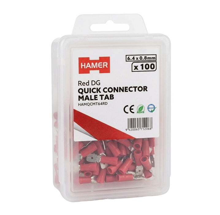 Quick Connector Male Tab 6.4 x 0.8mm Red DG (Pkt100)