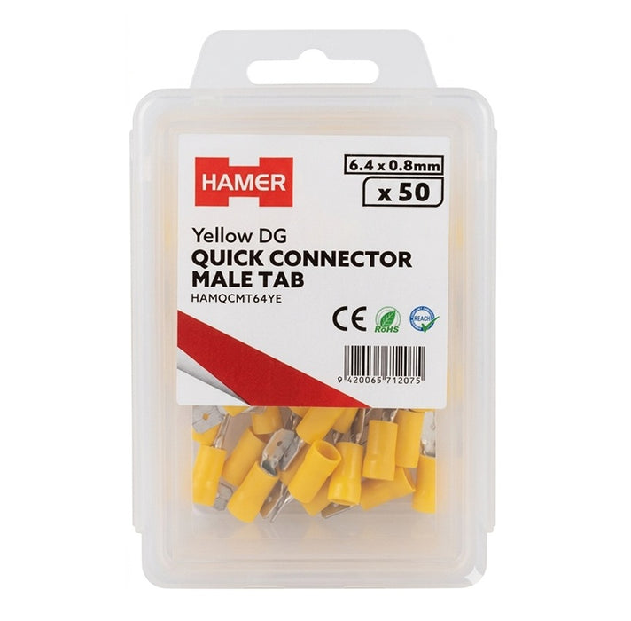 Quick Connector Male Tab 6.4 x 0.8mm Yellow DG (Pkt50)