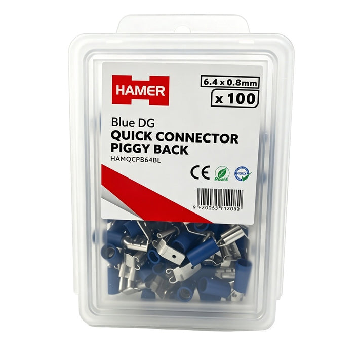 Quick Connector Piggy Back 6.4 x 0.8mm Blue DG (Pkt100)