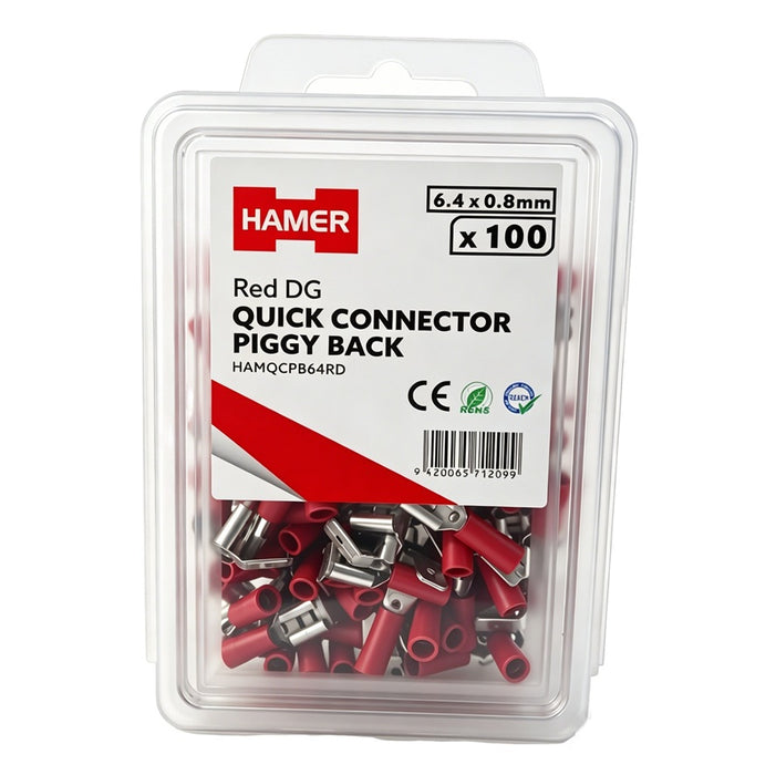 Quick Connector Piggy Back 6.4 x 0.8mm Red DG (Pkt100)