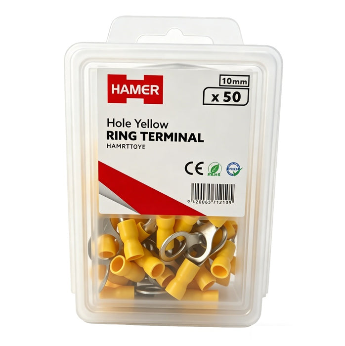 Ring Terminal 10mm Hole Yellow (Pkt 50)
