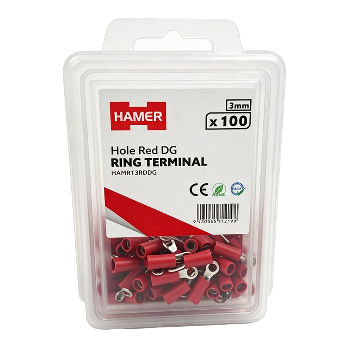 Ring Terminal 3mm Hole Red DG (Pkt100)