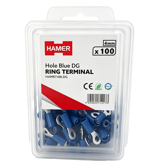 Ring Terminal 4mm Hole Blue DG (Pkt100)