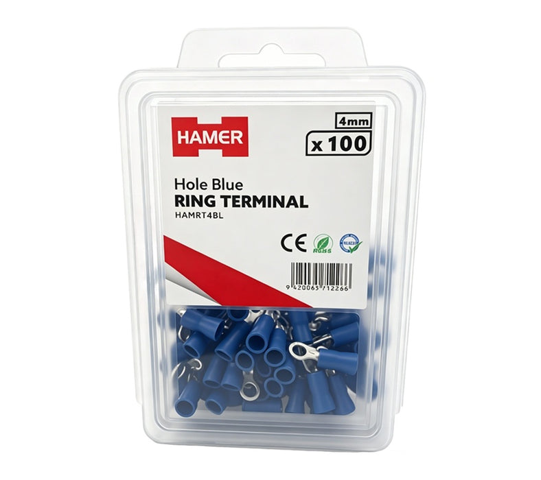 Ring Terminal 4mm Hole Blue (Pkt 100)