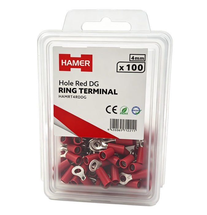 Ring Terminal 4mm Hole Red DG (Pkt100)