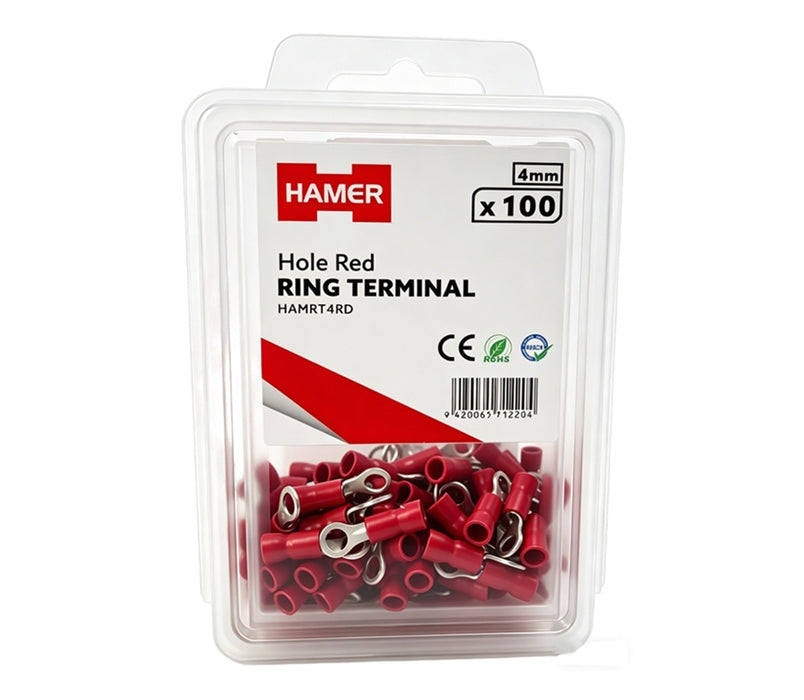 Ring Terminal 4mm Hole Red (Pkt 100)