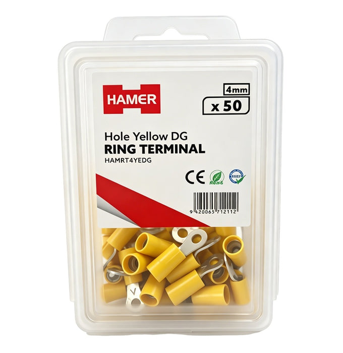 Ring Terminal 4mm Hole Yellow DG (Pkt50)