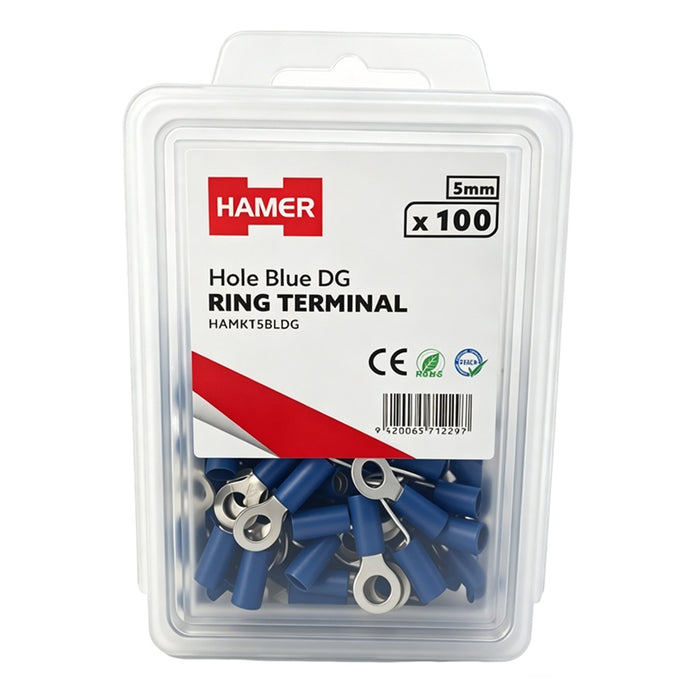 Ring Terminal 5mm Hole Blue DG (Pkt100)