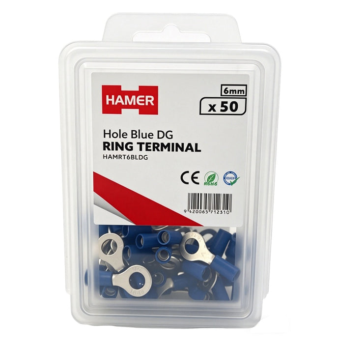 Ring Terminal 6mm Hole Blue DG (Pkt50)