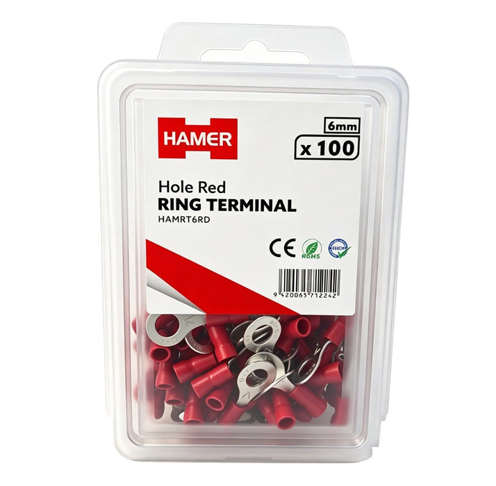 Ring Terminal 6mm Hole Red (Pkt 100)