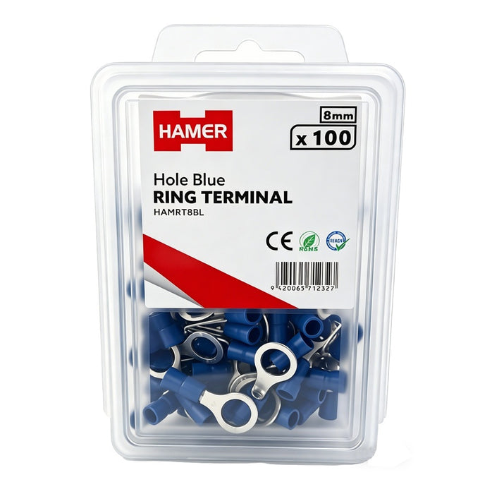 Ring Terminal 8mm Hole Blue (Pkt 100)