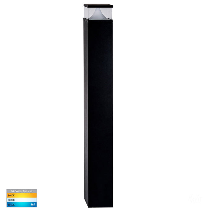 Divad Bollard Sq 1000mm 240V 12W Tri Colour 3/4/5K SMD Bk