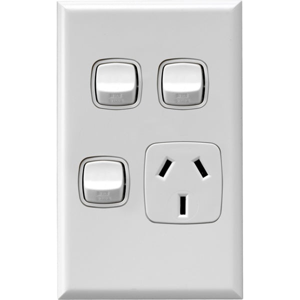 XLP Sw Socket Sgl 10A Vert 2x Sw White Gloss