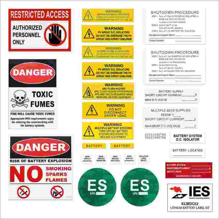 Label Kit Solar Lithium Battery AS/NZS 5139