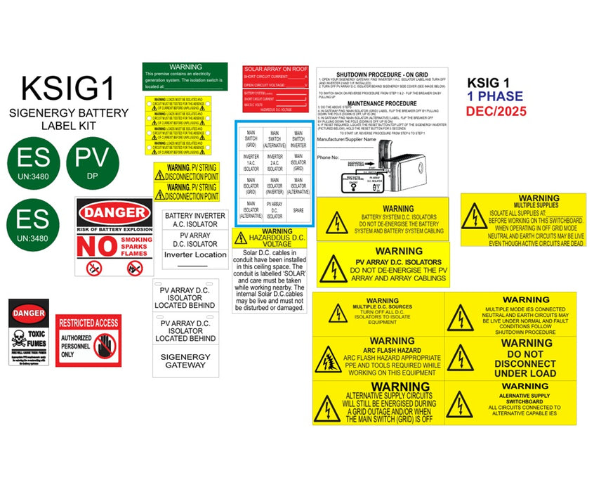 Solar Label Kit Sigenergy Battery Label Single Phase