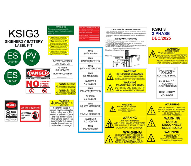 Solar Label Kit Sigenergy Battery Label Three  Phase