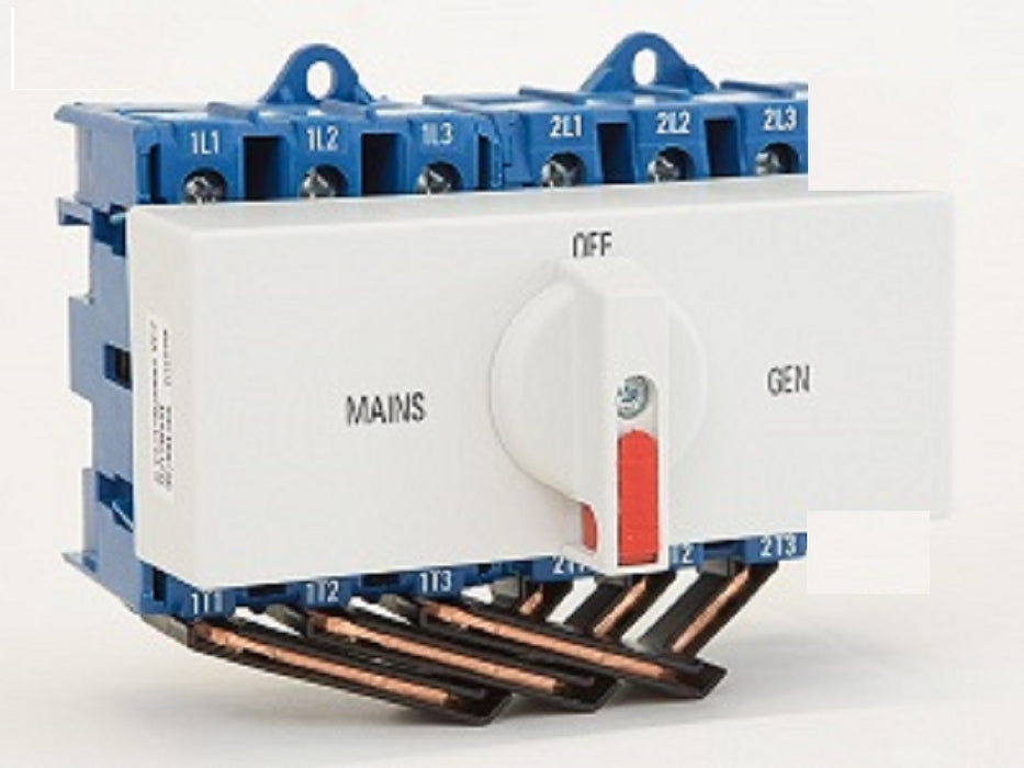 Changeover Sw 3P Mains 3P Gen 63A Din Mnt Shallow Handle